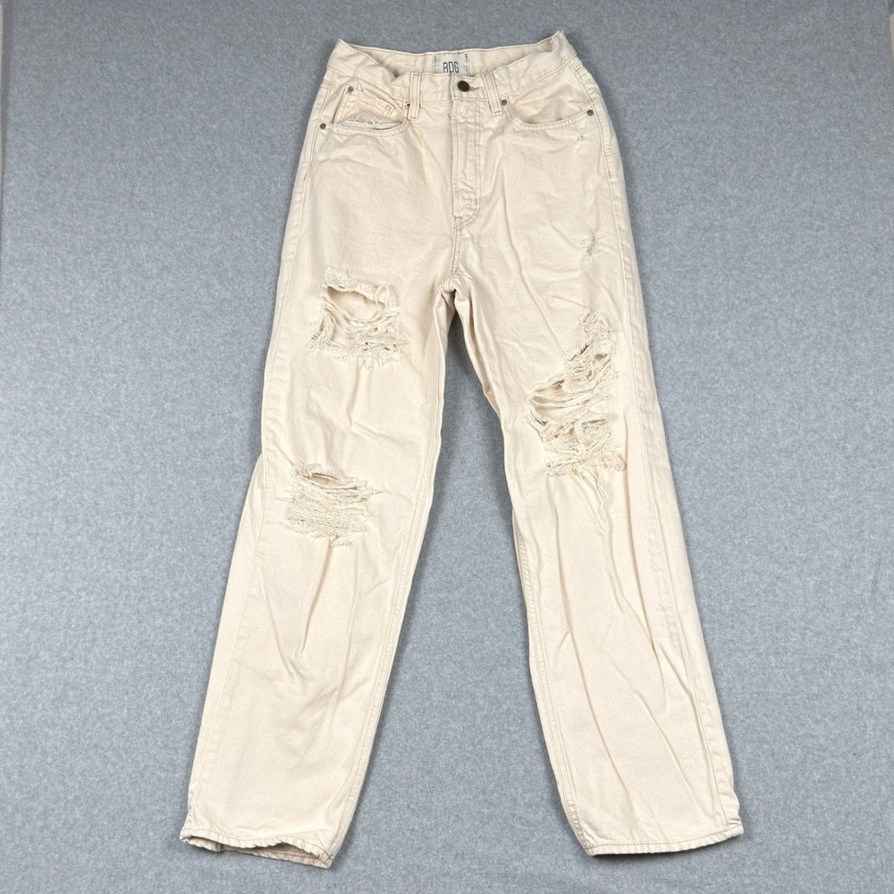 BDG Urban Outfitters High Rise Baggy Distressed Jeans Cream Off White Size 28